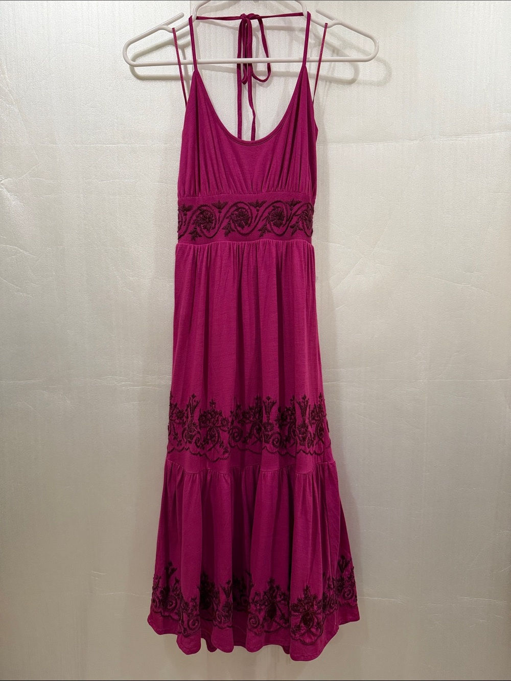 Sweetees Magenta Embroidered Midi Dress